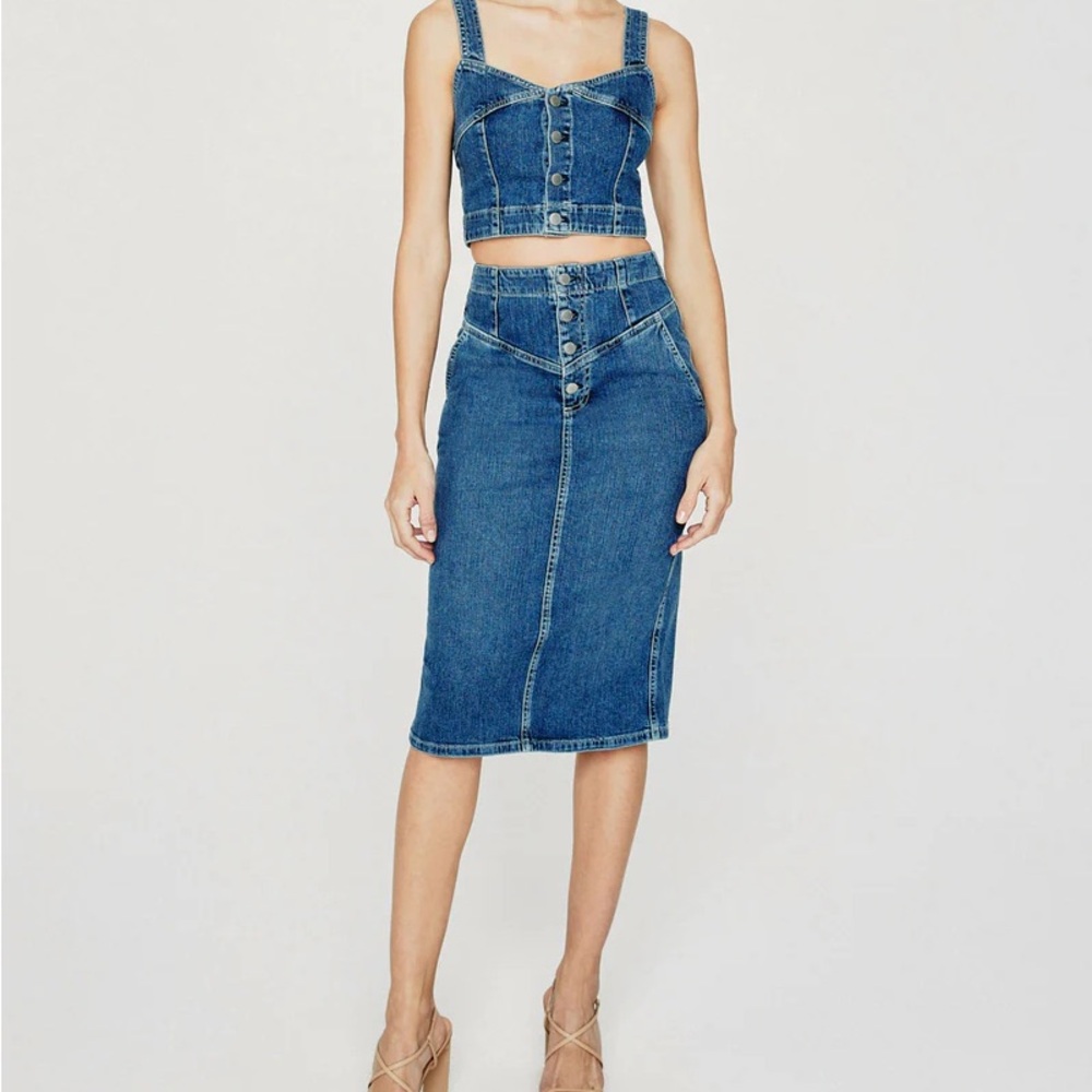 AG Adriano Goldschmied denim cropped front button tank, Sz M - Picture 5 of 16